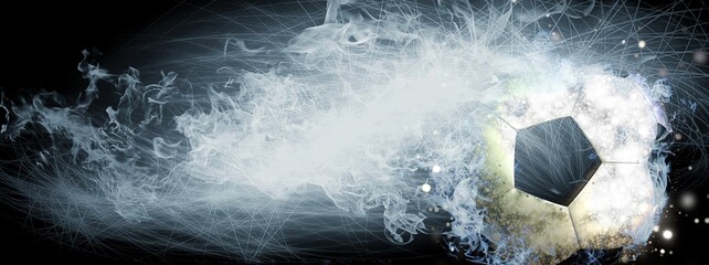 3d illustration of a soccer ball exploding and spewing smoke
