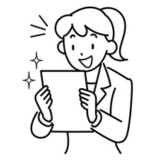 書類を見て喜ぶビジネスウーマンの上半身