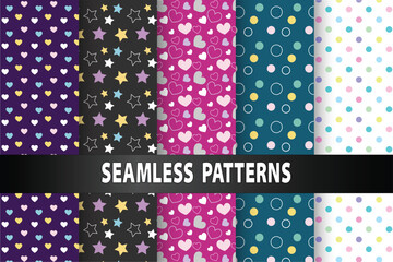 Vector seamless patterns collection. Set of colorful geometric backgrounds
