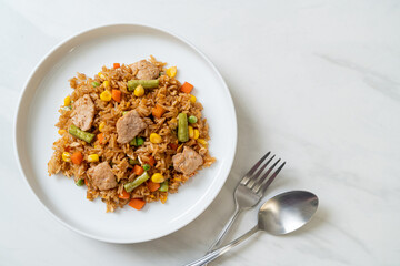 pork fried rice on white plate
