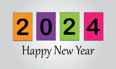 Happy new year 2024. numbers in colorful box blue background. Holiday greeting card design.