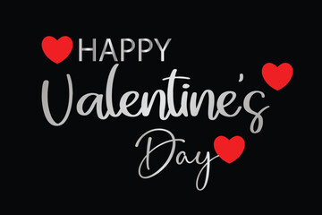 Happy Valentines Day typography poster with handwritten calligraphy silver  text, isolated on black background.