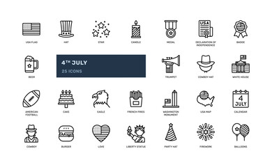 4th july independence day of usa patriotism and nationality detailed outline line icon set © andinur