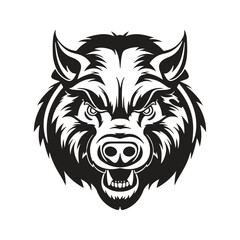 boar monster, vintage logo line art concept black and white color, hand drawn illustration