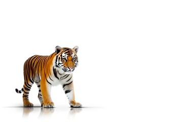 majestic tiger walking gracefully on a white background Generative AI