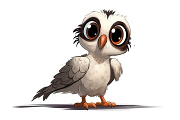 serene white owl perched and looking straight ahead with large brown eyes Generative AI