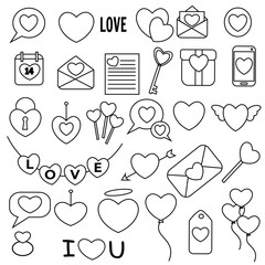 Love icons set in thin line style