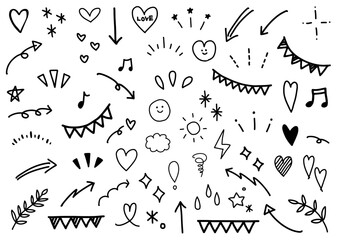 手書き　落書き　かわいい　黒　セット