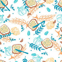 Abstract Garlic Bread Toast Snack Vector Graphic Seamless Pattern