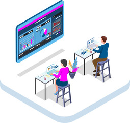 Online Educational concept with web seminar, internet classes, digital classroom. 