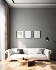 mock up poster frame in modern interior background, living room, Art Deco style, 3D render, 3D illustration
