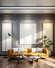 mock up poster frame in modern interior background, living room, Art Deco style, 3D render, 3D illustration