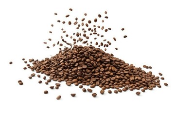heap of fresh coffee beans on a plain white backdrop Generative AI