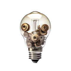 Light bulb full of gears on a transparent background 