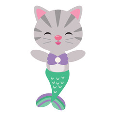 Cute mermaid cat vector cartoon illustration