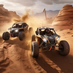 Two Side By Side Off Roading Together In The Desert