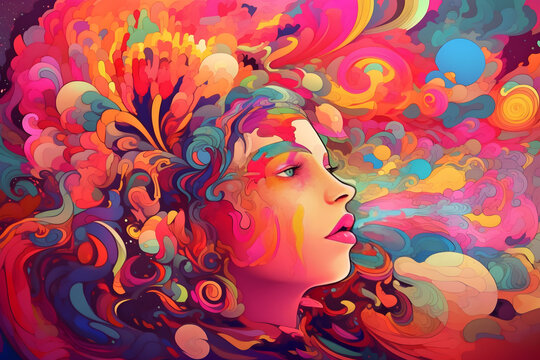 an image of a colorful dream that captures the surreal and psychedelic effects of LSD and DMT. 