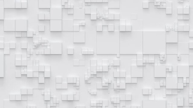 Abstract motion background from random moving white squares. Abstract square background. Seamless loop animation