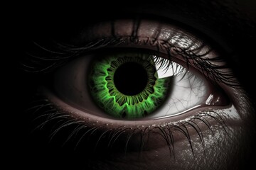detailed close-up of a vibrant green eye Generative AI