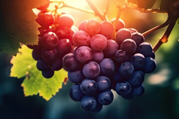 cluster of fresh grapes still attached to the vine Generative AI