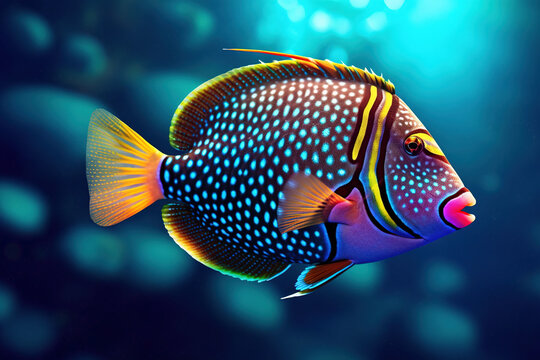 Magnificent Colorful Triggerfish with Coral Under the Ocean - Generative AI