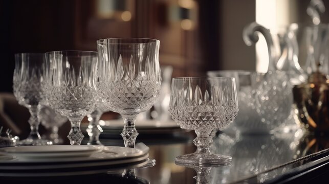 home interior design scrystal glassware set on dining table,image ai generate