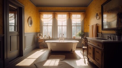 home interior design concept bathroom in golden hour sunset interior,image ai generate