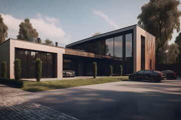 Fototapeta na wymiar house with a garage and a garage natural lighting. generative AI
