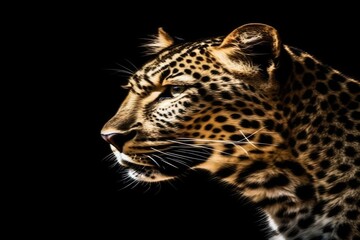fierce leopard staring directly at the viewer on a dramatic black background Generative AI