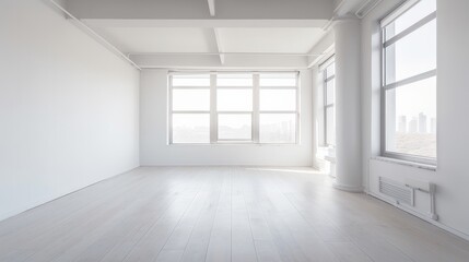 white apartment empty room no furniture clean space interior daylight,image ai generate