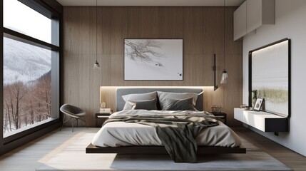 interior design ideas master bedroom luxury classic style daylight clear clean house beautiful interior background, image ai generate