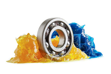 Grease and ball bearing  isolated on white background with clipping path, lithium machinery...