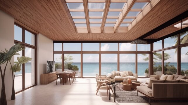 living area resort apartment interior design in minimal natural color scheme concept,image ai generate