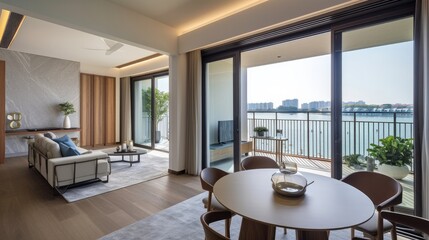 home interior design concept living family area contemporary interior style with nature sky and garden view in terrace, image ai generate