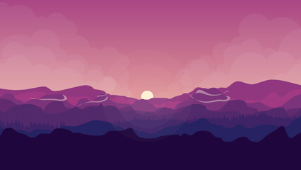 Fototapeta na wymiar Pink mountains landscape background, sunset mountains