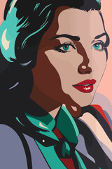 Beautiful, young woman. Close-up female portrait in modern vector style.