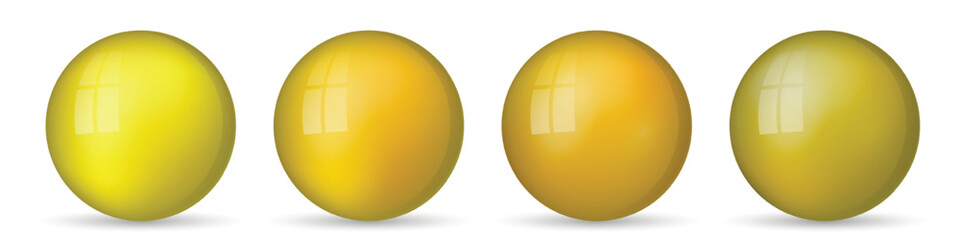 Set with glass colorful balls. Glossy realistic ball, 3D abstract vector illustration highlighted on a white background. Big metal bubble with shadow
