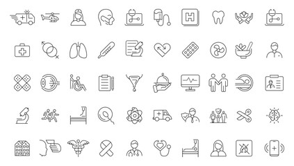 Obraz na płótnie Canvas Medicine and Health symbols - minimal thin line web icon set. Outline icons collection. Simple vector illustration.