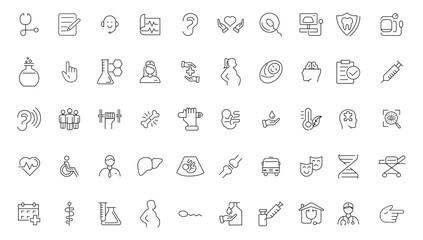 Medicine and Health symbols - minimal thin line web icon set. Outline icons collection. Simple vector illustration.