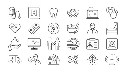  Medicine and Health symbols - minimal thin line web icon set. Outline icons collection. Simple vector illustration.