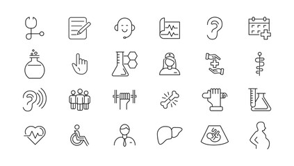 Medicine and Health symbols - minimal thin line web icon set. Outline icons collection. Simple vector illustration.