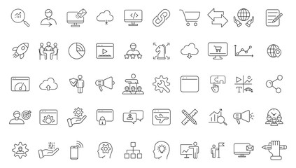 Outline web icons set - Search Engine Optimization. Thin line web icon collection. Simple vector illustration.