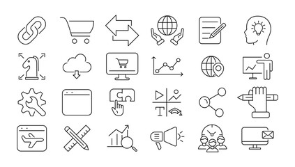 Outline web icons set - Search Engine Optimization. Thin line web icon collection. Simple vector illustration.