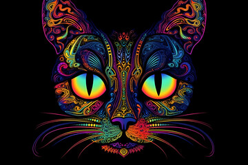 Naklejka premium Psychedelic cat. DMT art style