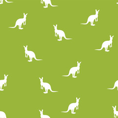 Vector flat illustration with silhouette kangaroo and baby kangaroo. Seamless pattern on color background. Design for card, poster, fabric, textile. Pray for Australia and animals