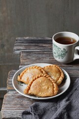 Delicious Curry Puff or Malaysian people called Karipap filled with potato filling