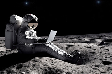 person sitting on the moon and using a laptop computer Generative AI