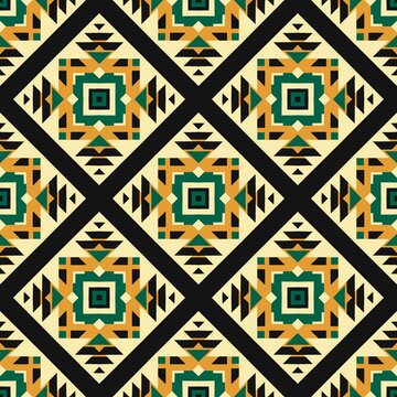 Ikat tribal Indian seamless pattern ethnic aztec fabric carpet mandala ornament native boho motif tribal textile geometric african american oriental tranditional vector illustrations embroidery styles