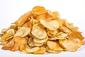 stack of crispy potato chips isolated on a white background Generative AI