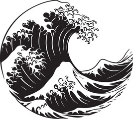 Japanese big wave in vintage retro style vector illustration, SVG